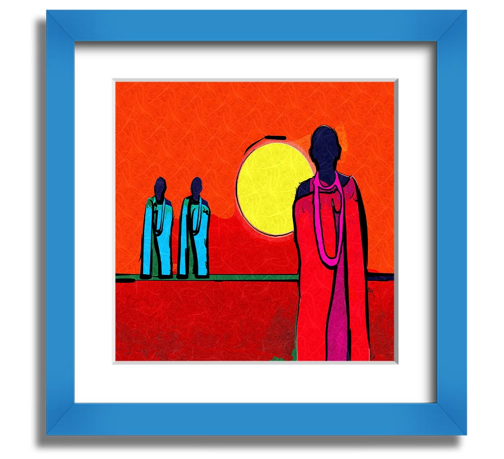 African Tribal Art 7 square framed print showcasing vibrant colors and intricate patterns, ready to hang.