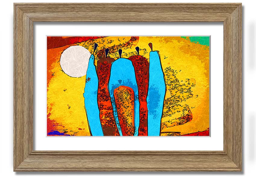 Framed print of African Tribal Art 9 featuring intricate tribal designs, available in various frame colors, ready to hang.