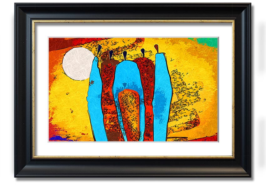 Framed print of African Tribal Art 9 featuring intricate tribal designs, available in various frame colors, ready to hang.