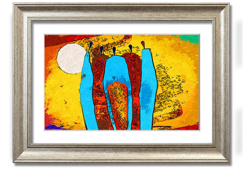 Framed print of African Tribal Art 9 featuring intricate tribal designs, available in various frame colors, ready to hang.