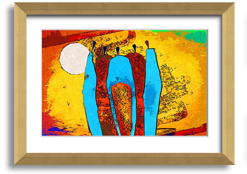 Framed print of African Tribal Art 9 featuring intricate tribal designs, available in various frame colors, ready to hang.