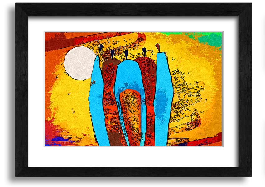 Framed print of African Tribal Art 9 featuring intricate tribal designs, available in various frame colors, ready to hang.