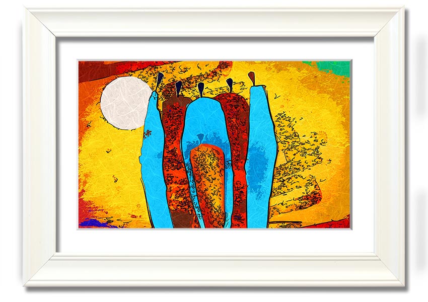 Framed print of African Tribal Art 9 featuring intricate tribal designs, available in various frame colors, ready to hang.