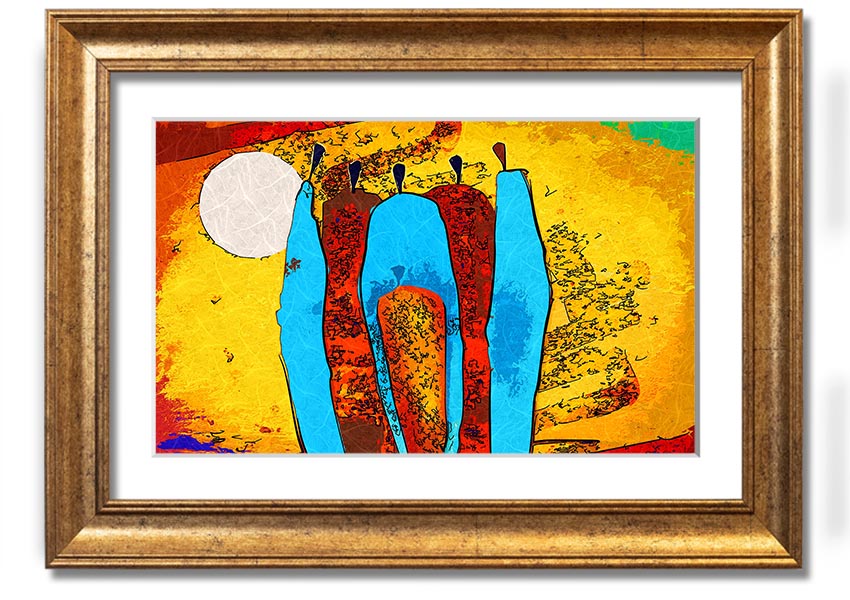 Framed print of African Tribal Art 9 featuring intricate tribal designs, available in various frame colors, ready to hang.