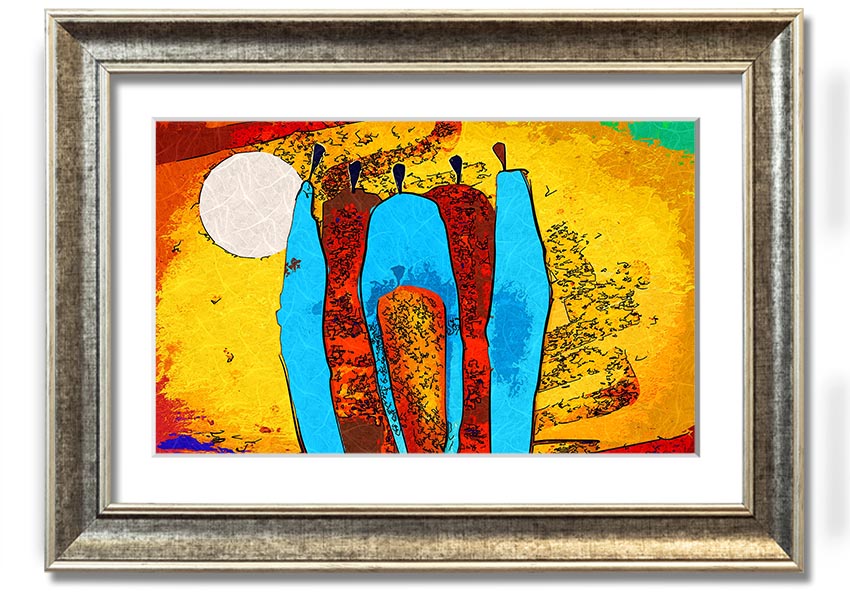 Framed print of African Tribal Art 9 featuring intricate tribal designs, available in various frame colors, ready to hang.