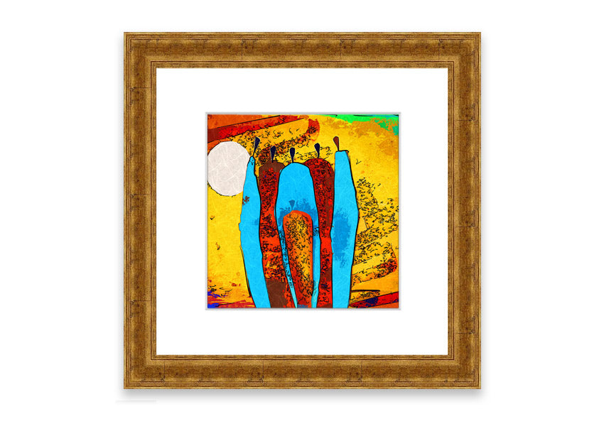 Framed print of African Tribal Art 9 featuring vibrant colors and intricate patterns, ready to hang.