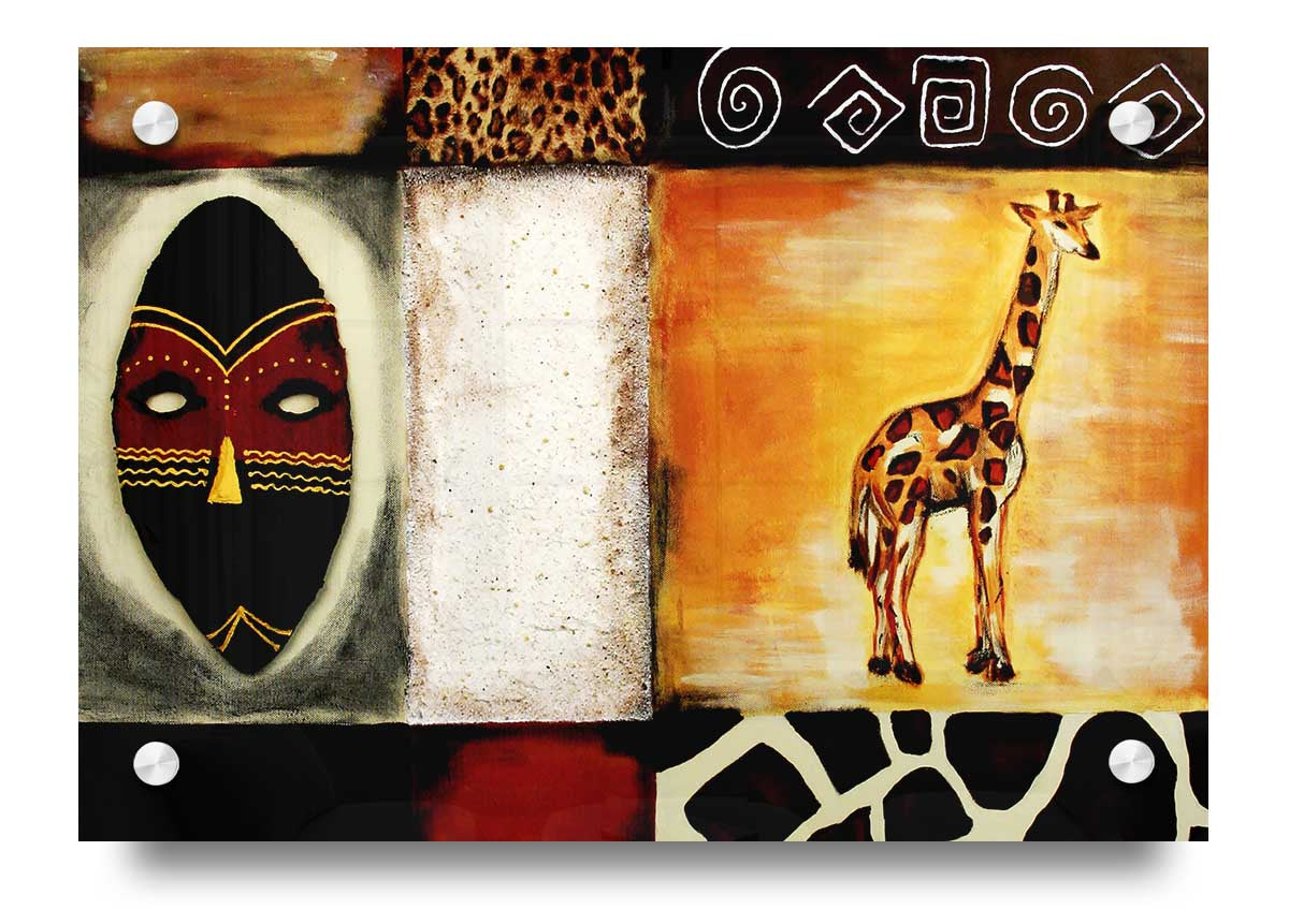 Vibrant African Tribal Art Ethnic acrylic print on 5mm thick acrylic glass, showcasing intricate tribal designs.