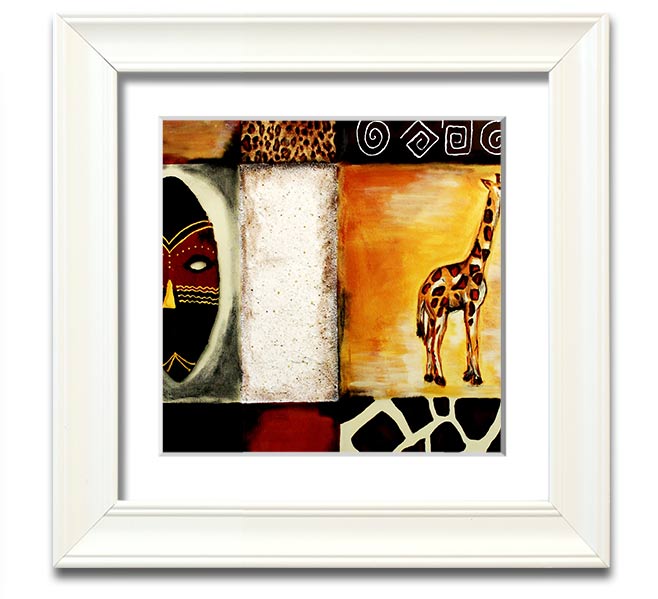 A beautifully crafted African Tribal Art Square Framed Print showcasing intricate designs and vibrant colors, ready to hang.