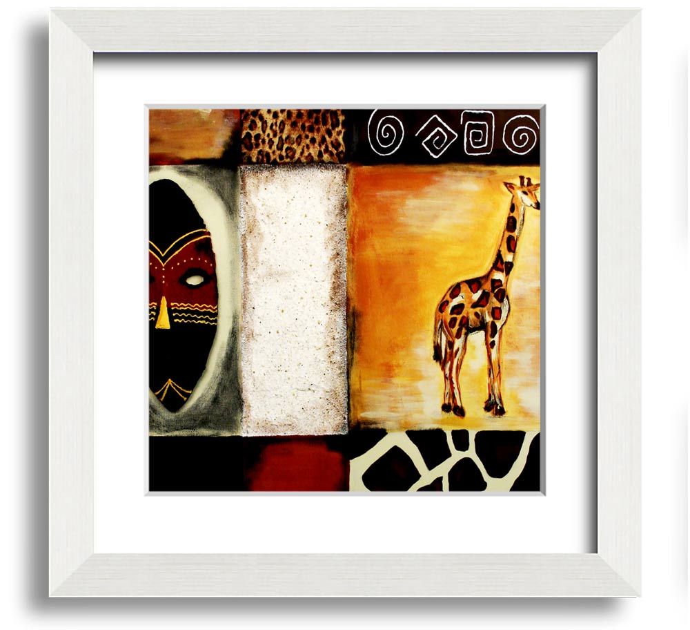 A beautifully crafted African Tribal Art Square Framed Print showcasing intricate designs and vibrant colors, ready to hang.