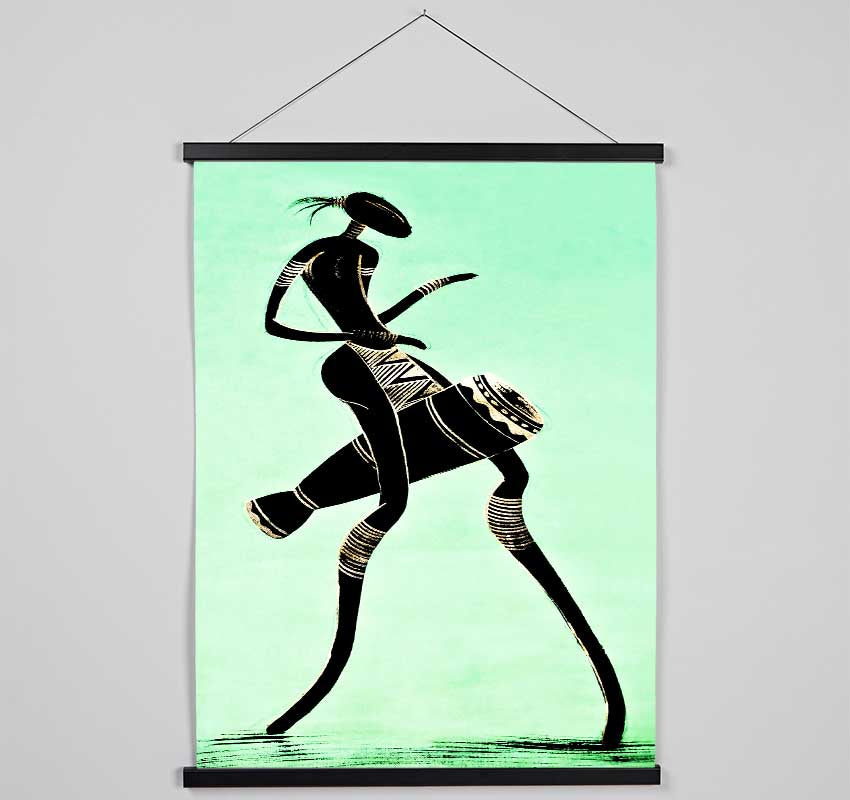 Elegant wooden poster hangers displaying African Tribal Dancer artwork, featuring magnetic strips and hanging cords.