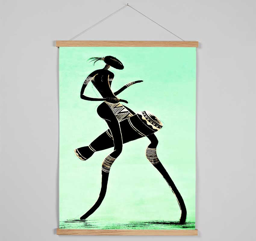 Elegant wooden poster hangers displaying African Tribal Dancer artwork, featuring magnetic strips and hanging cords.