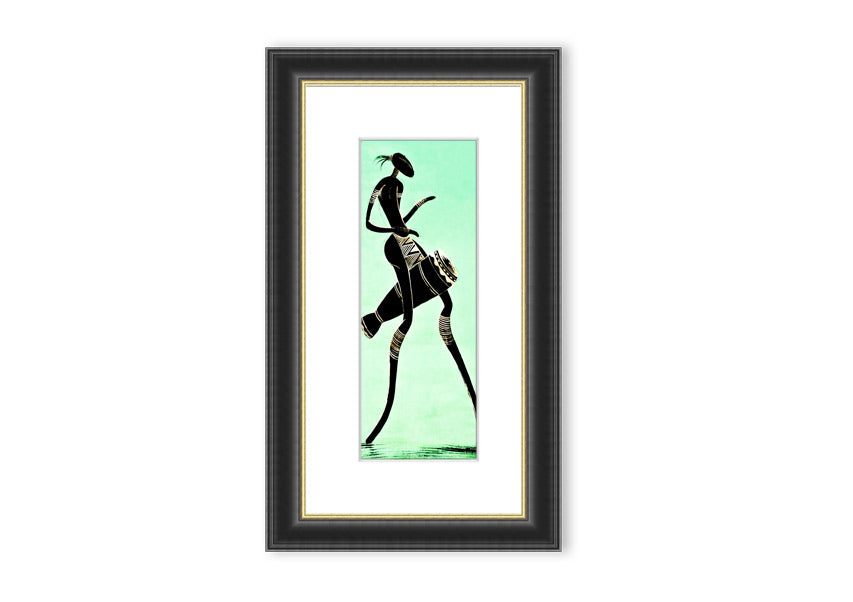 A vibrant framed print of an African tribal dancer, showcasing intricate details and colors, ready to hang.