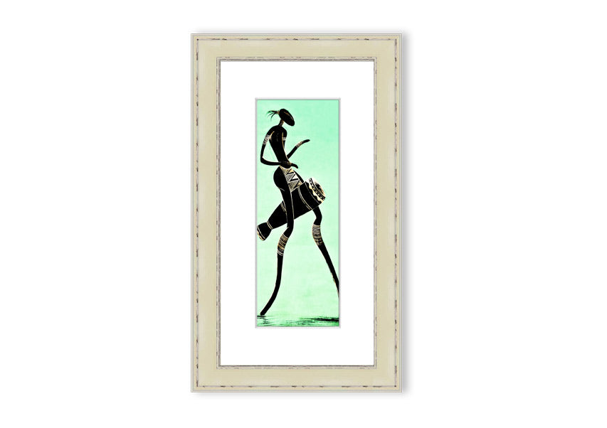 A vibrant framed print of an African tribal dancer, showcasing intricate details and colors, ready to hang.