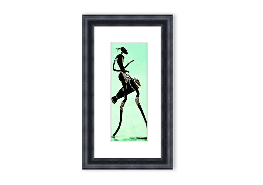 A vibrant framed print of an African tribal dancer, showcasing intricate details and colors, ready to hang.