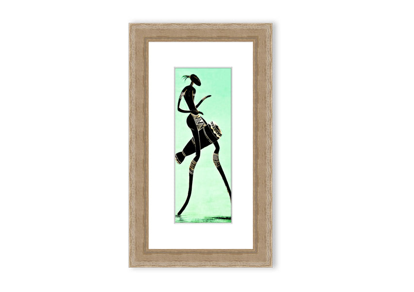 A vibrant framed print of an African tribal dancer, showcasing intricate details and colors, ready to hang.