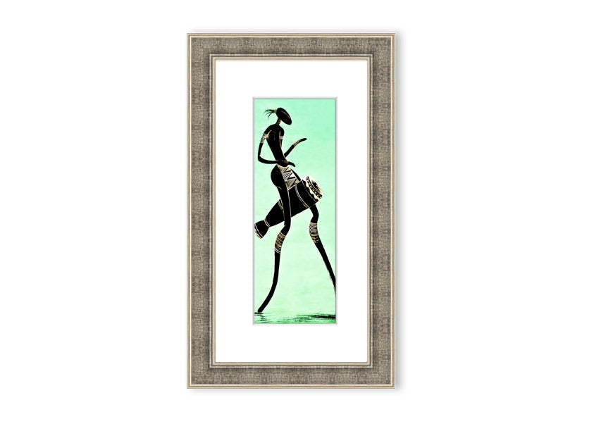 A vibrant framed print of an African tribal dancer, showcasing intricate details and colors, ready to hang.