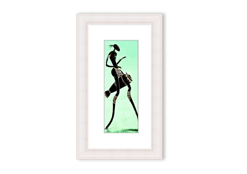 A vibrant framed print of an African tribal dancer, showcasing intricate details and colors, ready to hang.