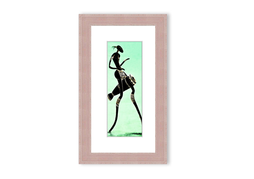 A vibrant framed print of an African tribal dancer, showcasing intricate details and colors, ready to hang.