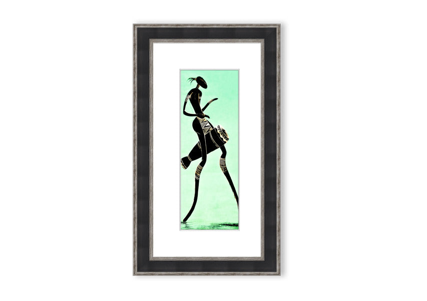 A vibrant framed print of an African tribal dancer, showcasing intricate details and colors, ready to hang.