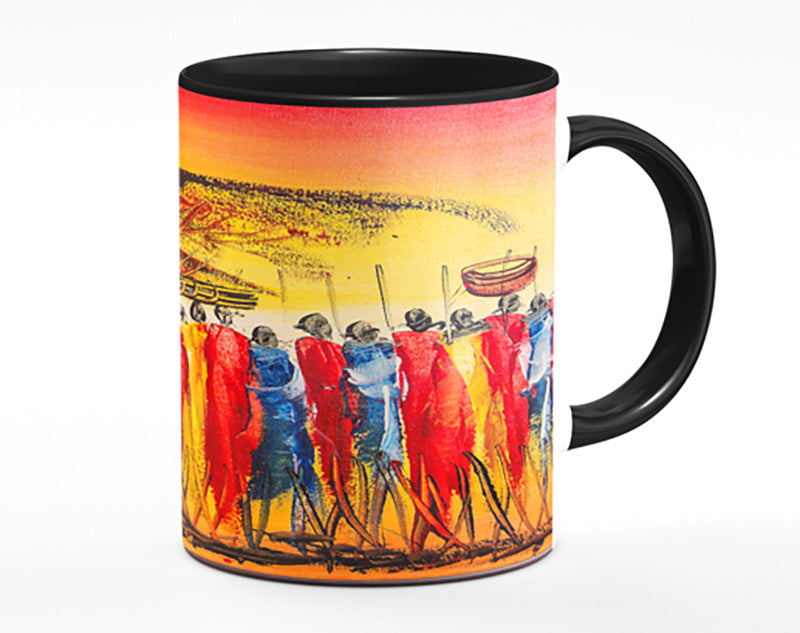 A vibrant African Tribe Offering Mug featuring colorful tribal designs and a matching handle, perfect for coffee or tea.