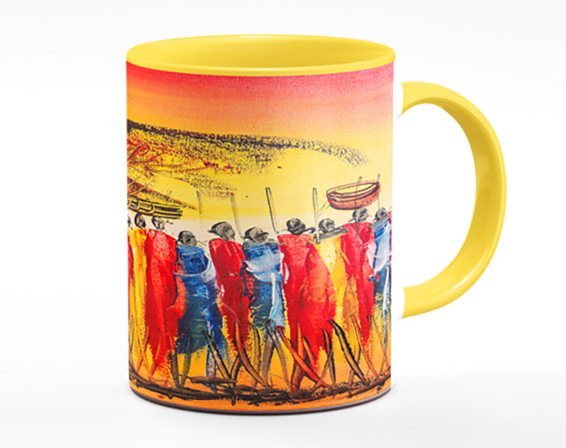 A vibrant African Tribe Offering Mug featuring colorful tribal designs and a matching handle, perfect for coffee or tea.