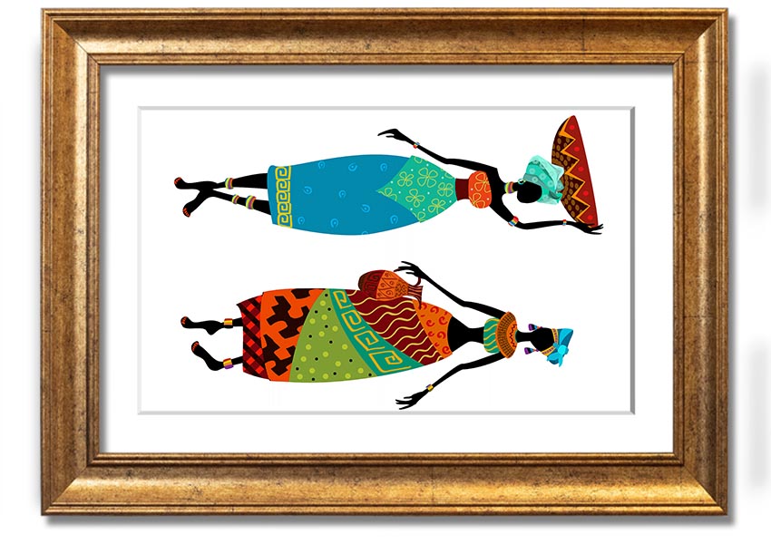 Framed print of African Women 1, showcasing vibrant colors and intricate details, ready to hang.