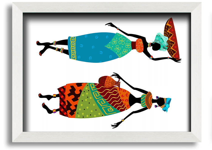 Framed print of African Women 1, showcasing vibrant colors and intricate details, ready to hang.