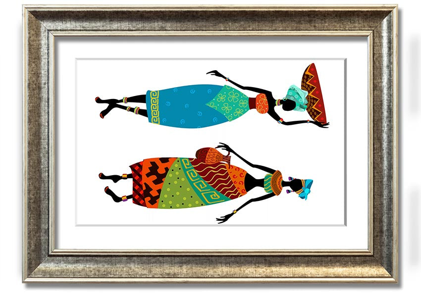 Framed print of African Women 1, showcasing vibrant colors and intricate details, ready to hang.