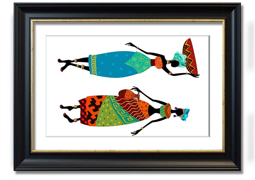 Framed print of African Women 1, showcasing vibrant colors and intricate details, ready to hang.