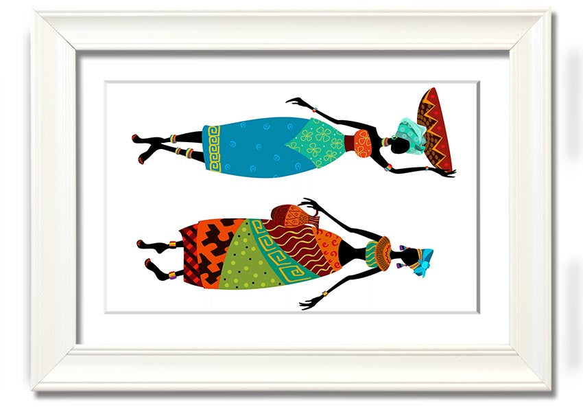 Framed print of African Women 1, showcasing vibrant colors and intricate details, ready to hang.