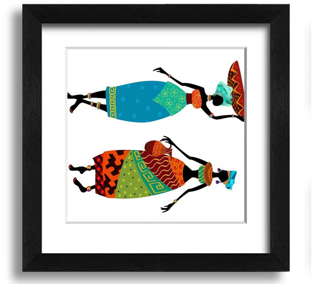 African Women 1 Square Framed Print showcasing vibrant colors and intricate details, framed in a stylish border.