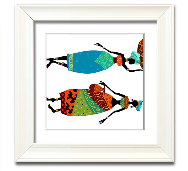 African Women 1 Square Framed Print showcasing vibrant colors and intricate details, framed in a stylish border.