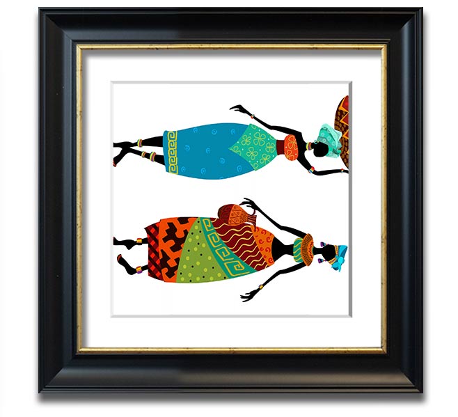 African Women 1 Square Framed Print showcasing vibrant colors and intricate details, framed in a stylish border.