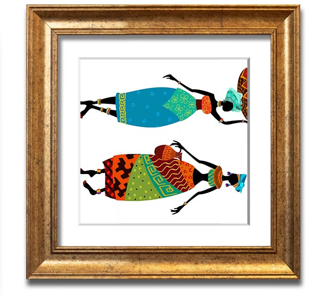 African Women 1 Square Framed Print showcasing vibrant colors and intricate details, framed in a stylish border.