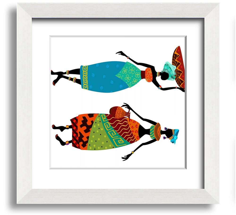 African Women 1 Square Framed Print showcasing vibrant colors and intricate details, framed in a stylish border.