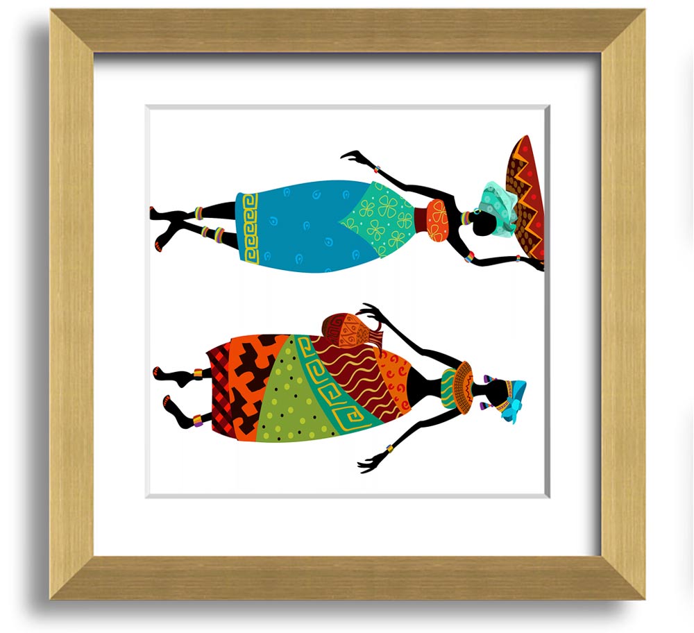 African Women 1 Square Framed Print showcasing vibrant colors and intricate details, framed in a stylish border.