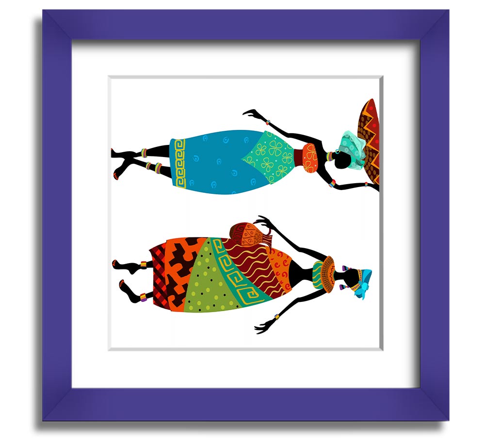 African Women 1 Square Framed Print showcasing vibrant colors and intricate details, framed in a stylish border.