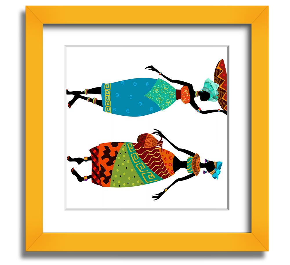 African Women 1 Square Framed Print showcasing vibrant colors and intricate details, framed in a stylish border.