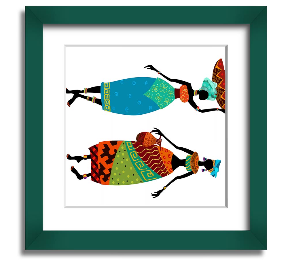 African Women 1 Square Framed Print showcasing vibrant colors and intricate details, framed in a stylish border.