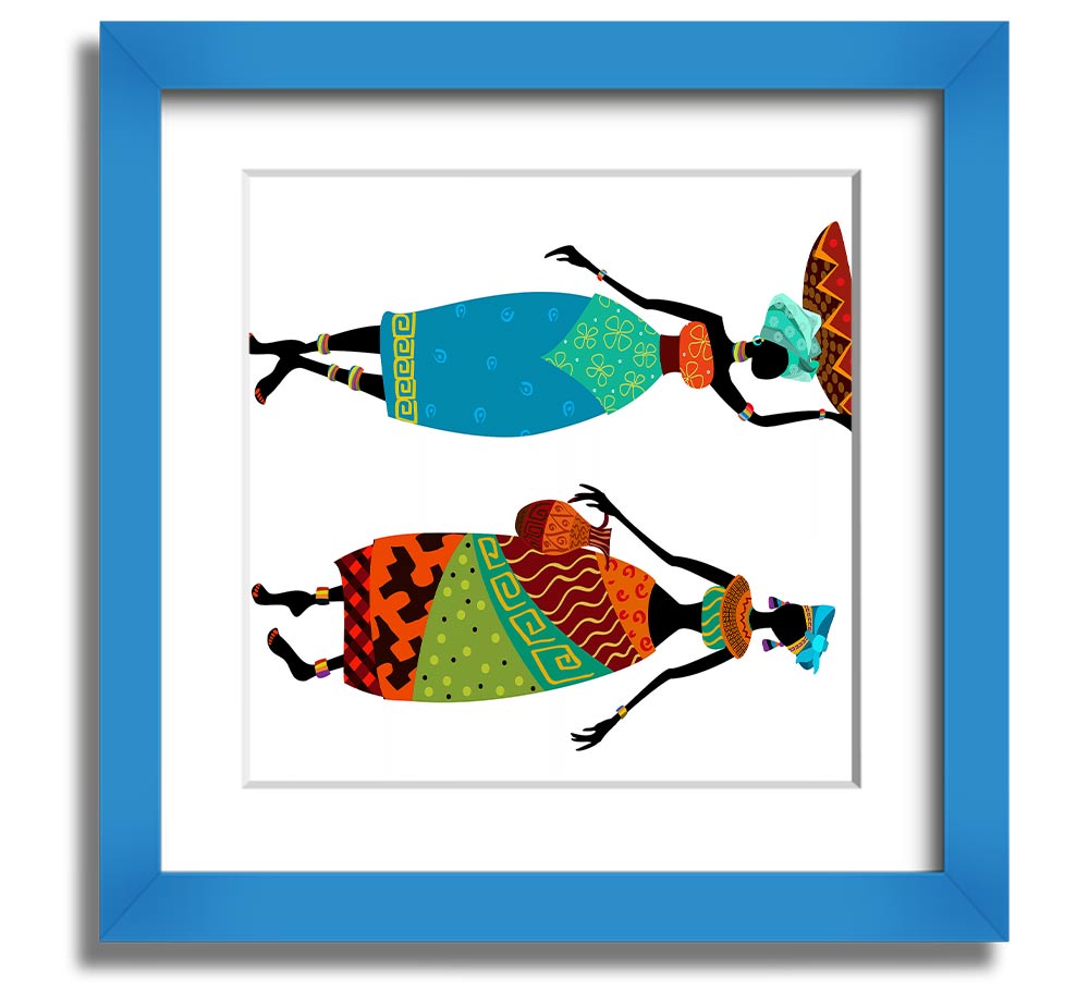 African Women 1 Square Framed Print showcasing vibrant colors and intricate details, framed in a stylish border.