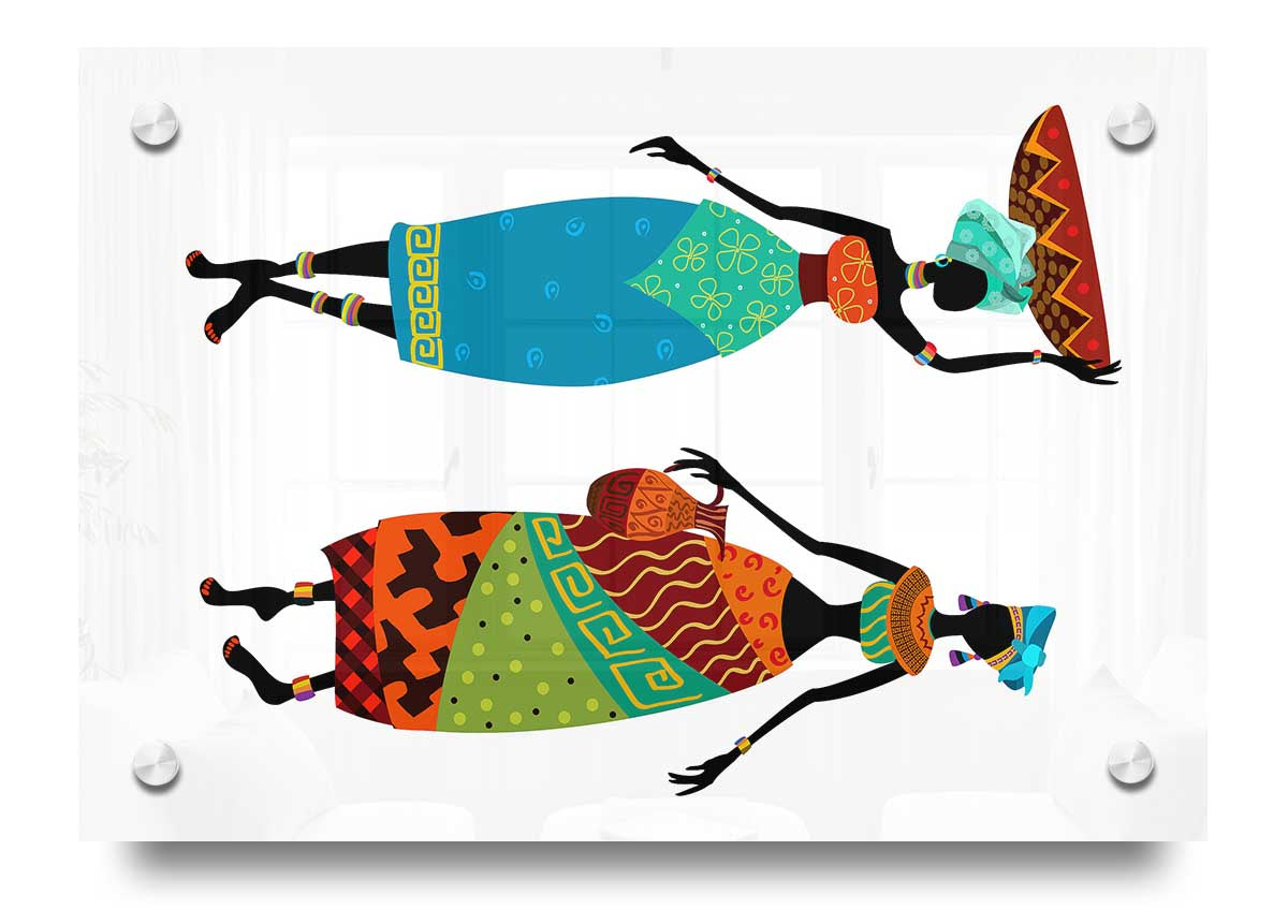 Vibrant African Women 1 acrylic print on 5mm thick glass, showcasing cultural art.