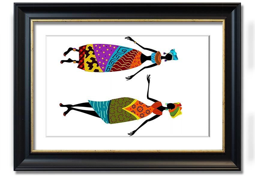 Framed print of African Women 2, showcasing vibrant colors and intricate details, ready to hang.