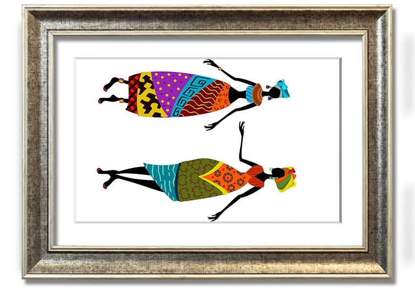 Framed print of African Women 2, showcasing vibrant colors and intricate details, ready to hang.