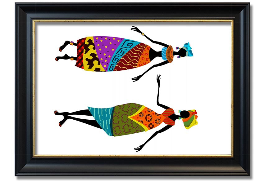 Framed print of African Women 2, showcasing vibrant colors and intricate details, ready to hang.