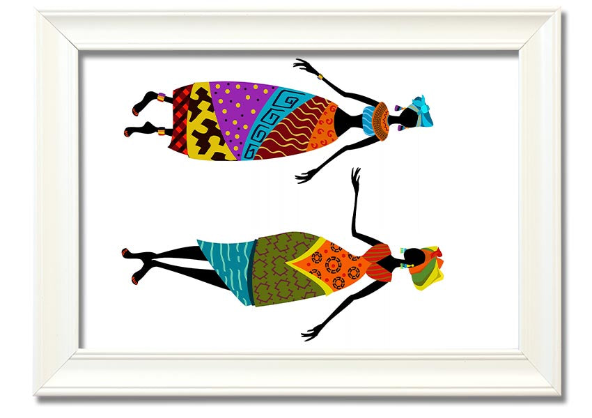 Framed print of African Women 2, showcasing vibrant colors and intricate details, ready to hang.