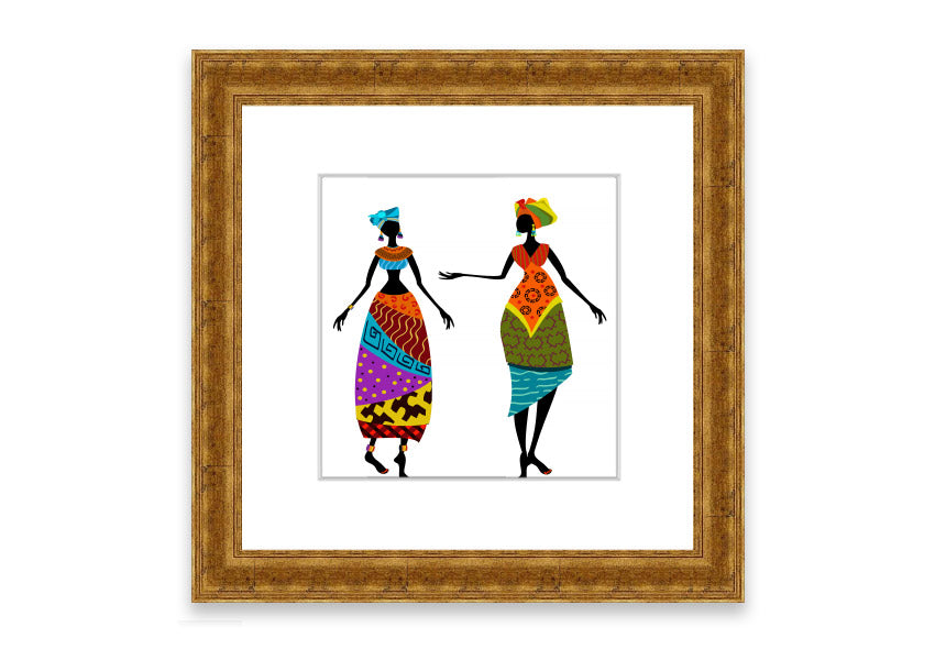 Framed print of African Women 2 artwork, showcasing vibrant colors and intricate details, ready to hang.