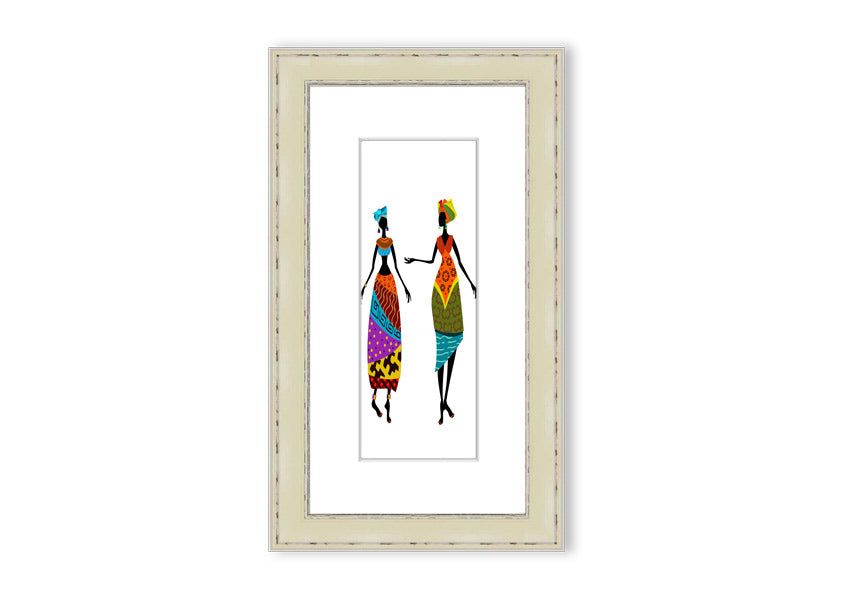 Framed print of African Women 2 artwork, showcasing vibrant colors and intricate details, ready to hang.