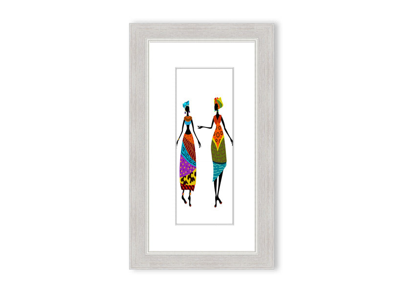 Framed print of African Women 2 artwork, showcasing vibrant colors and intricate details, ready to hang.