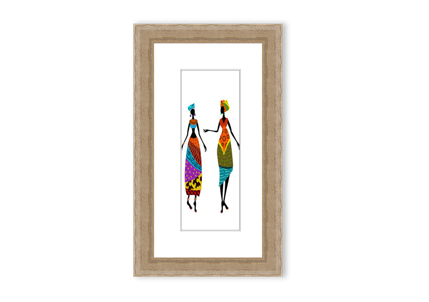 Framed print of African Women 2 artwork, showcasing vibrant colors and intricate details, ready to hang.