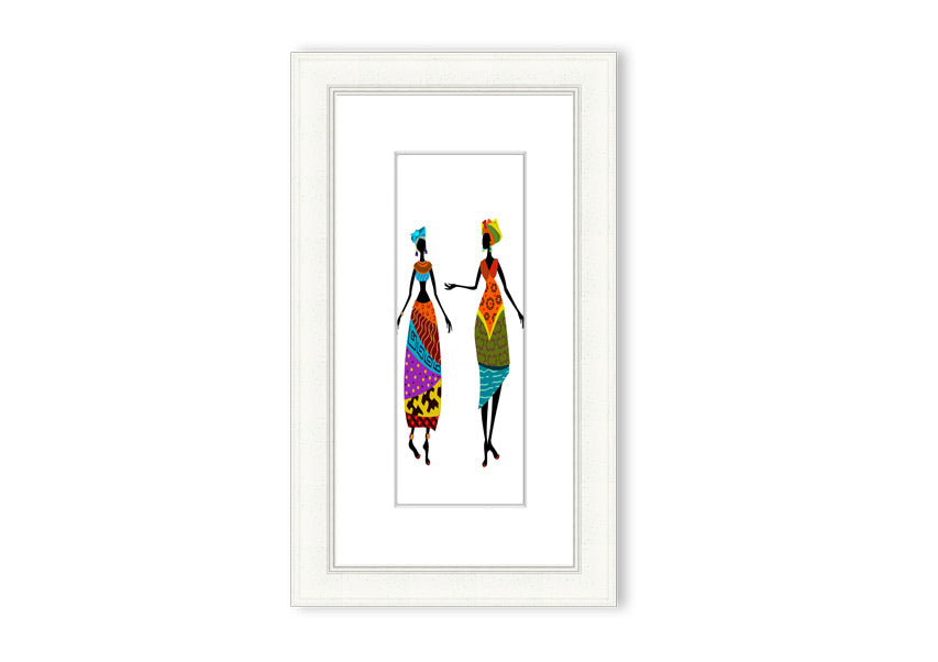 Framed print of African Women 2 artwork, showcasing vibrant colors and intricate details, ready to hang.